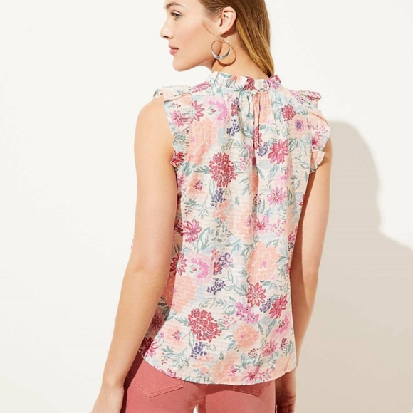 LOFT Floral Ruffle Shell - Picture 2 of 3